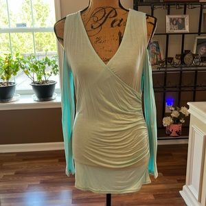 Size small blue top cold shoulder with a cross cross vneck